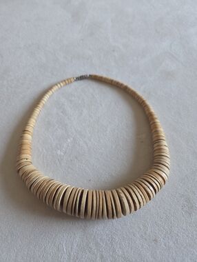 Vintage Wood Beige Disk Bead Necklace